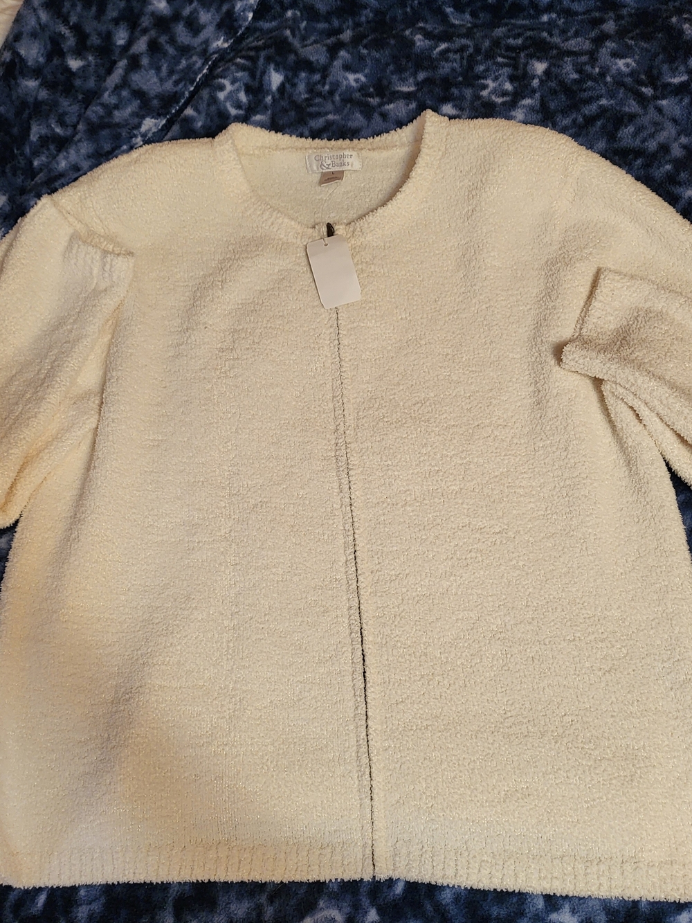 Christopher & Banks Cream Teddy Zip-Front Jacket